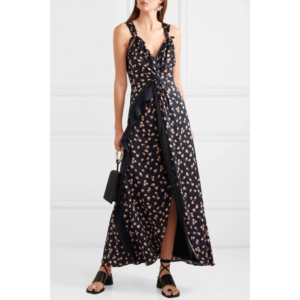 Self-Portrait Sleeveless Floral Printed Dress in Black 6 Womens Maxi Long Gown